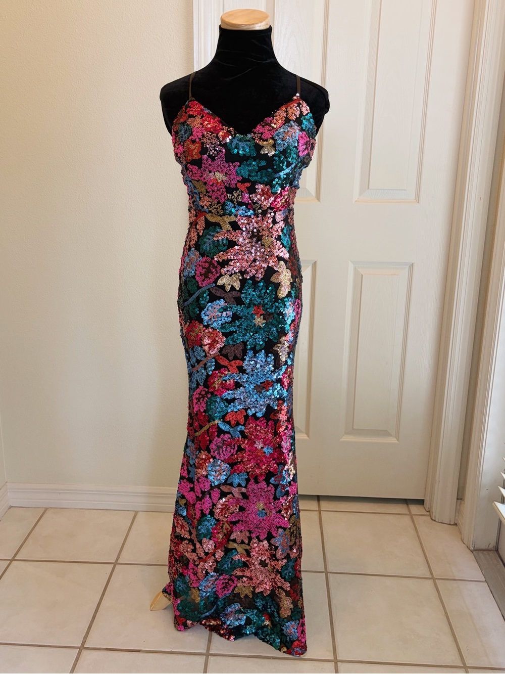 Sequined Lace-Up-Back Gown